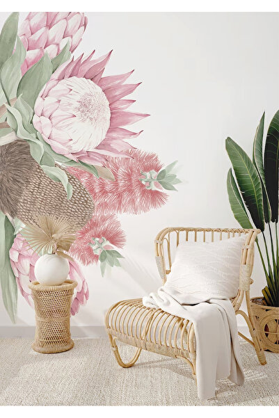 WALLHUMAN Bohem Pembe Büyük Çiçekler Çocuk Odası Duvar Stickerı