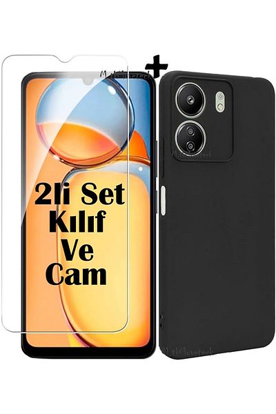 m.tk moveteck حافظة لهاتف Xiaomi Poco C65 مع حماية للكاميرا من السيليكون الناعم + واقي شاشة زجاجي 9H، مجموعة من قطعتين