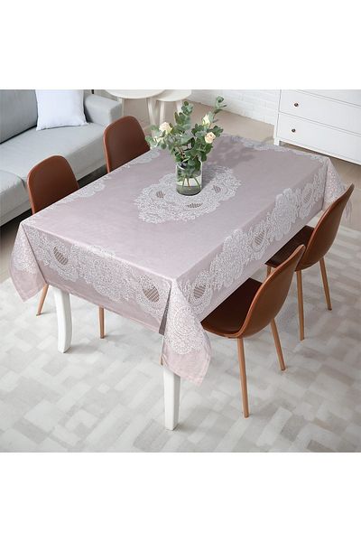 Tropikhome 8 Person Panel Lace Cotton Tablecloth - 150x220 Cm Powder
