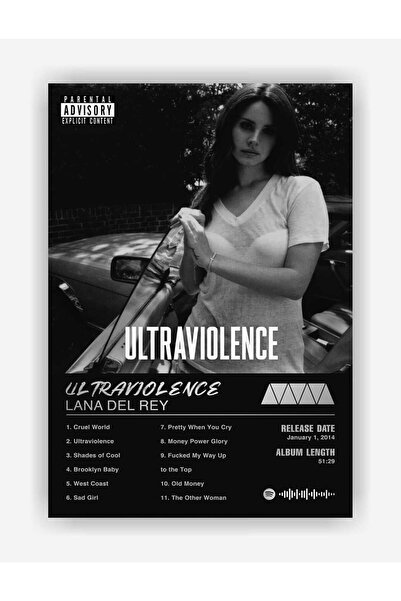 fırsatlar diyarı Lana Del Rey - Ultraviolence Spotify Kodlu Albüm Duvar Posteri - Kalın Kağıt - Çerçevesiz
