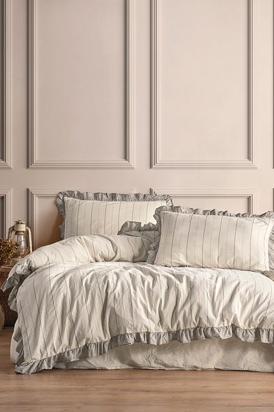 Macas Home Bragi Μονό Σετ Παπλωματοθήκη 100% Βαμβακερή - Βολάν και Βαμμένη Κλωστή 160*220