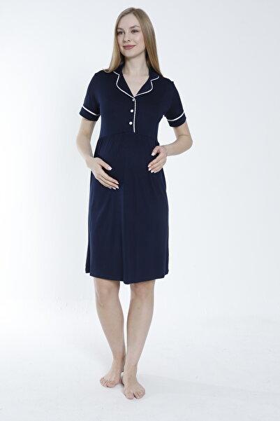 Miss Dünya Lissa Нічна сорочка для вагітних та пологів на ґудзиках з деталлю "Серіт