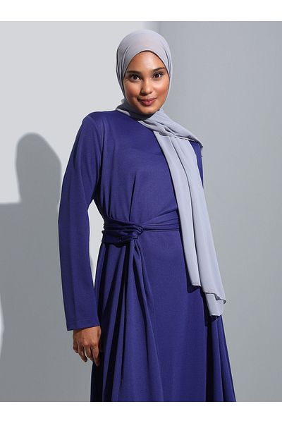 Refka A-line Hijab Dress with Belt Detail - Navy Blue - Refka