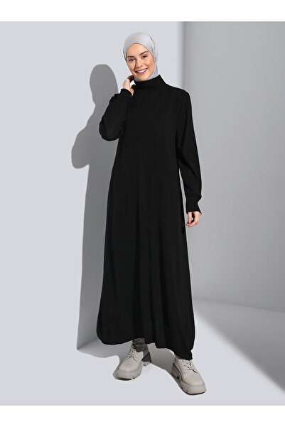 Benin Black Turtleneck Knitwear Hijab Dress - Benin