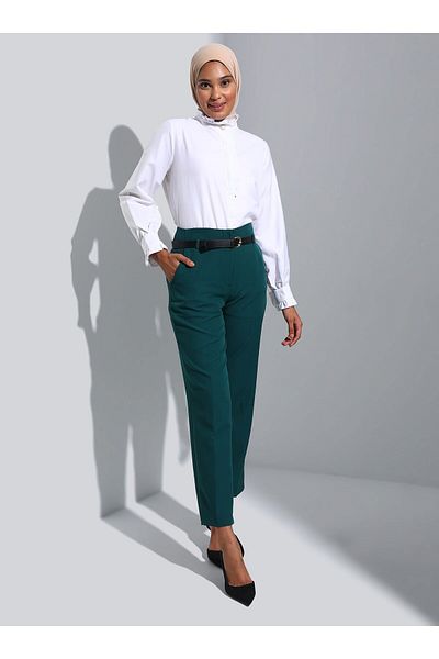 Refka Fake Belted Fabric Trousers - Emerald - Refka
