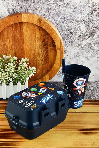 Cosiness Two-Layer Lunch Box with Compartments + Straw Cup 400 ml