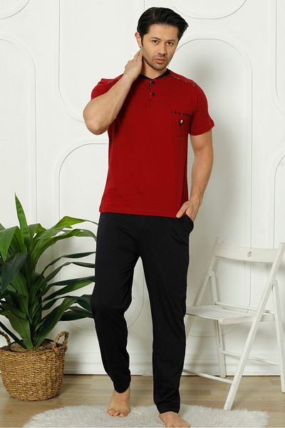 Wordex Mr 2100 Combed Cotton Men's Single Jersey Summer Short Sleeve Pocket Pajama Set