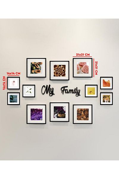 Nobbystar إطار صور مربع أسود مكتوب عليه عبارة "My Family" - عبوة من 12 قطعة