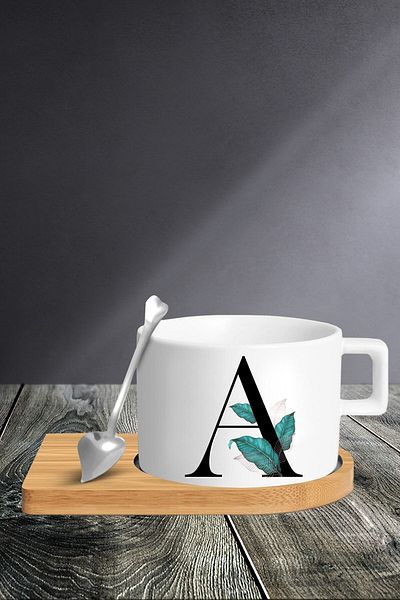 yhfoto Letter A Cup Set - Cup - Spoon And Saucer - Tkm116
