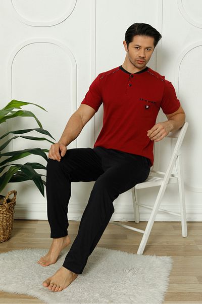 Wordex Mr 2100 Combed Cotton Men's Single Jersey Summer Short Sleeve Pocket Pajama Set