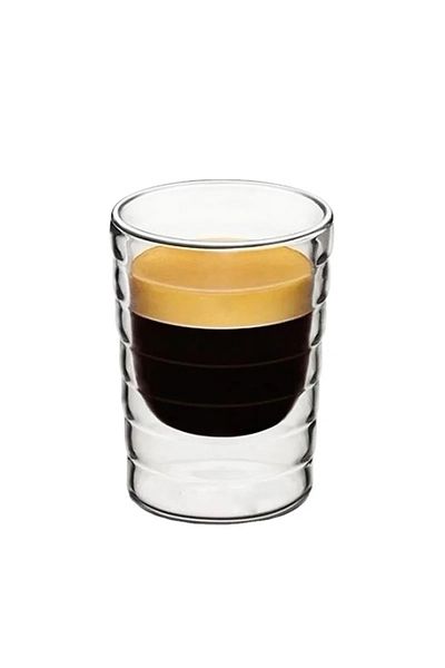 MİMOZA PARK Heat Resistant Borosilicate Double Leather Stripe Style Cup| Coffee and Presentation Glass - 150 ml