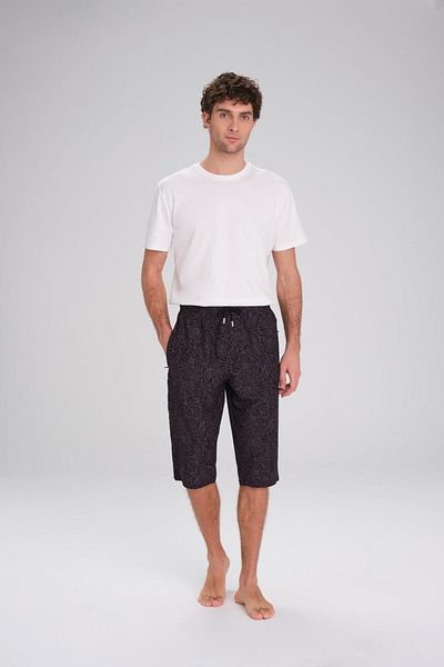 Haşema Patterned Black Long Men's Pool and Sea Shorts 24-21