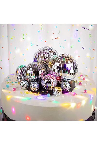 bizdenpastacılık Disco Ball 2 cm 3 Pieces Gonderelectric Disco Ball Cake Ornament, Disco Ball Cake Decorations