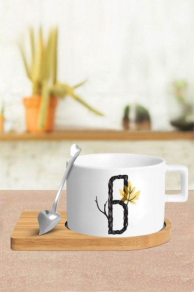 yhfoto B Letter Cup Set - Cup - Spoon And Saucer - Tkm158