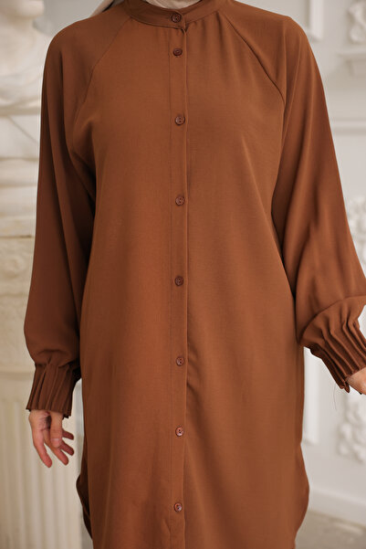 benguen 3657 Aerobin Sleeve Žebrovaná tunika hnědá