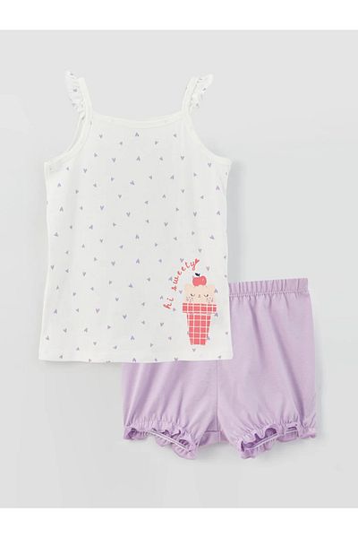 LC Waikiki Lcw Baby Square Collar Baby Girl Pajama Set with Shorts - Gsm Store / S3fh28z1