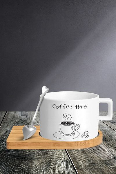 yhfoto Coffee Designed Cup Set - Cup - Spoon And Saucer - Tkm2