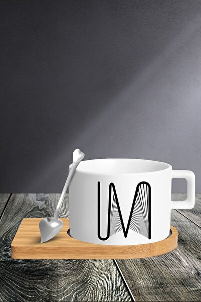 yhfoto طقم كوب حرف M - كوب - ملعقة وصحن - Tkm58