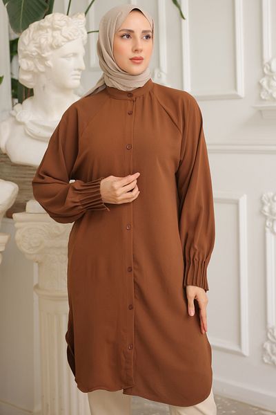 benguen 3657 Aerobin Sleeve Ribbed Tunic Brown