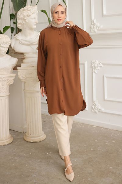 benguen 3657 Aerobin Sleeve Ribbed Tunic Brown