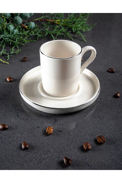 Dem Home 12 Pieces Stackable Platinum Silver Gilt Coffee Cup Set for 6 People - Coffee Cup Set 100ml