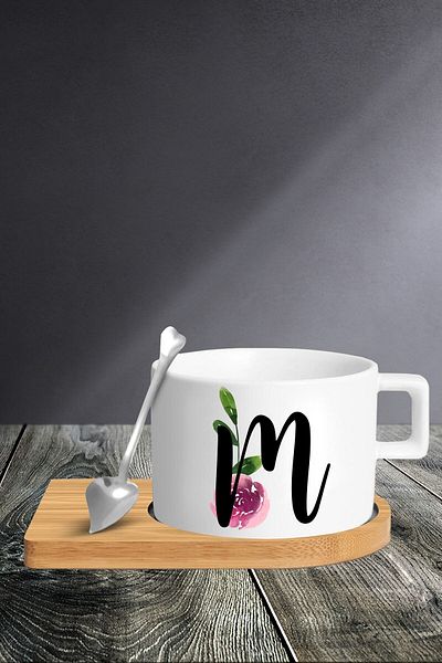 yhfoto Cup Set with Letter M - Cup - Spoon and Saucer - Tkm147