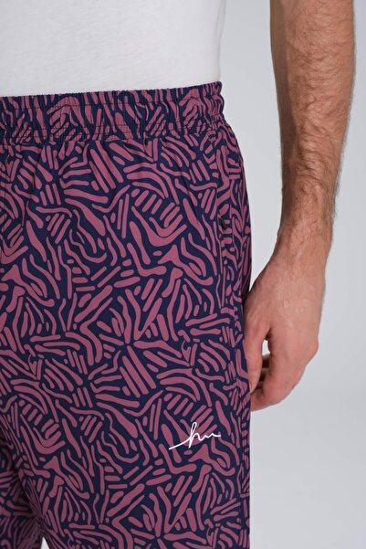 Haşema Desenli Lacivert Uzun Erkek Havuz ve Deniz Şortu 24-16