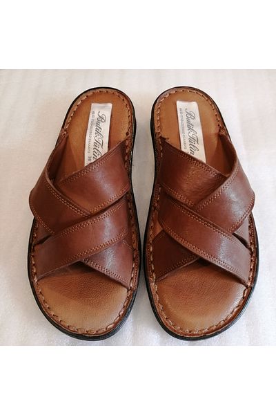 Butik Tülin شبشب للجنسين من جلد البقر الأصلي - أشرطة متقاطعة مزدوجة، خياطة ناعمة، نعل من البولي يوريثين غير قابل للانزلاق