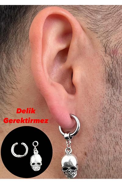 Piercing Market Steel & Silver Perforation-Free Compression Unisex Fake Ear Cartilage Dangle Figured 316l Surgical Steel Earrings
