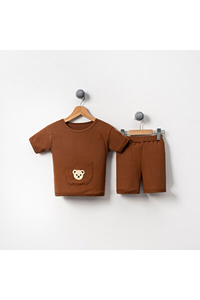 Bubito Cotton Summer Baby Kids Shorts Set with Bear Pocket Image - Brown