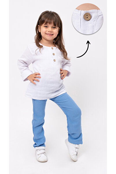 Bubito Unisex Baby&Child 100% Cotton Muslin Lower Top Pajama Set-Light Blue