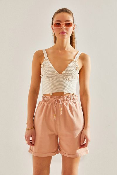 Bianco Lucci Gabardine Women's Shorts - Elastic Waist, Tie-Up60191010