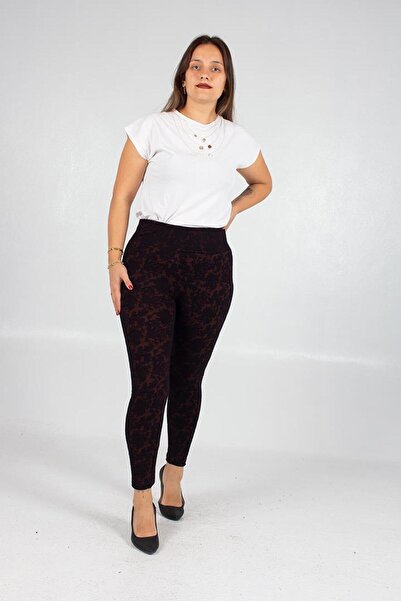 Truva XXL Γυναικεία ρούχα μεγάλου μεγέθους Ζακάρ κολάν με σχέδιο καφέ χρώματος a234