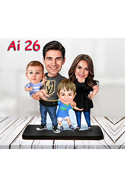 Özcan Tasarım Kişiye Özel Ahşap Biblo - Aile Karikatür Biblo - 4 Kişilik Aile...