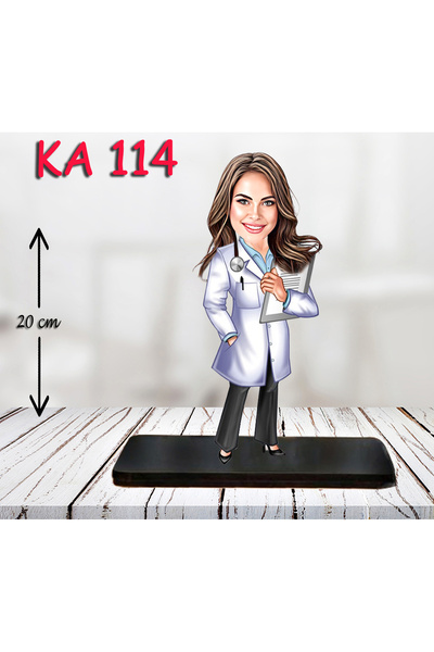 Özcan Tasarım Kişiye Özel Ahşap Biblo - Sağlıkçı Kadın Karikatür Biblo - Dokt...