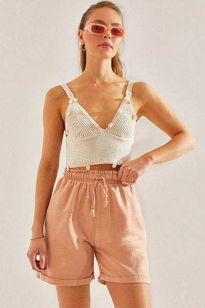 Bianco Lucci Gabardine Women's Shorts - Elastic Waist, Tie-Up60191010