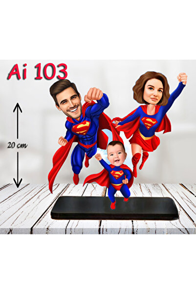 Özcan Tasarım Kişiye Özel Ahşap Biblo - Aile Karikatür Biblo - 3 Kişilik Aile...