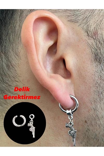 Piercing Market Steel & Silver Perforation-Free Compression Unisex Fake Ear Cartilage Dangle Figured 316l Surgical Steel Earrings