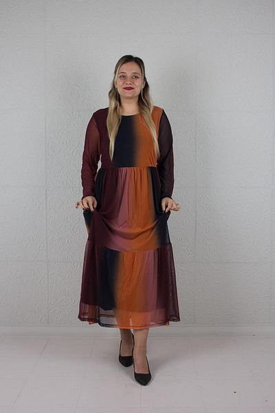 Truva XXL Colorful Tulle Sleeve and Lined Chiffon Plus Size Dress - El609