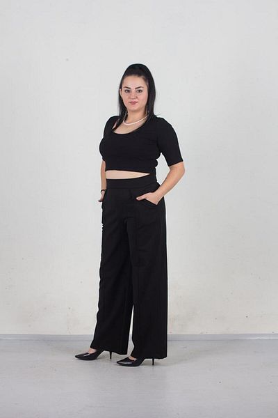 Truva XXL Large Size Wide Leg Trousers Black Pn323