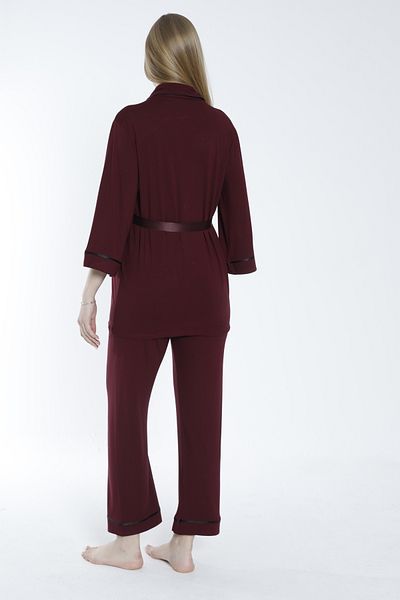 Miss Dünya Lissa Pregnant and Maternity Pajamas Set with Front Tie and Large Stripe Collar