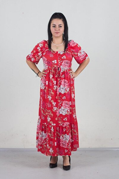 Truva XXL Plus Size Long Pleated Capri Sleeve Floral Print Dress Red Elb618
