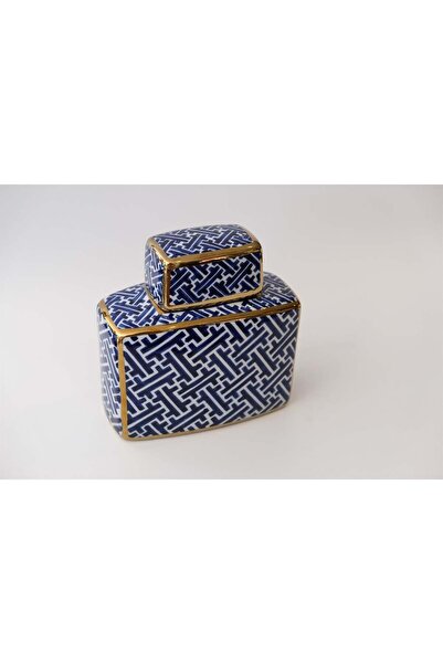 Mikasa Moor Kapaklı Seramik Küp Mavi-gold 20*7*20 Cm