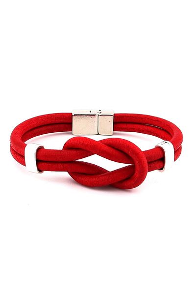 Solfera Red Alaçatı Knot Leather Men's Bracelet M052D
