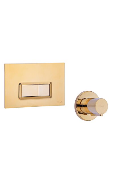 İSAOĞLU YAPI Gold Gömme Rezervuar Butonu ve Gold Taharet Musluğu Komple Set Gold Kumanda Paneli