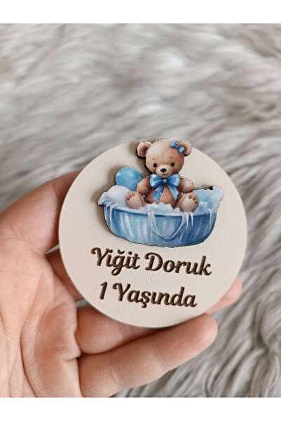 doğrukan Sepette ayıcık figürlü ahşap yenidoğan doğum günü magnet hediyelik (...