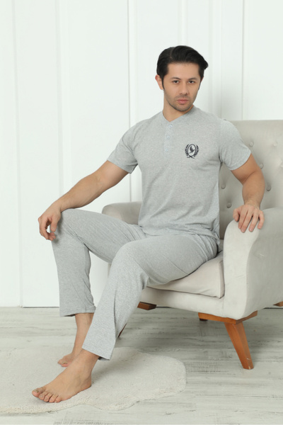 Wordex Flk 8101 Чоловічий комплект піжами з коротким рукавом з бавовняної тканини