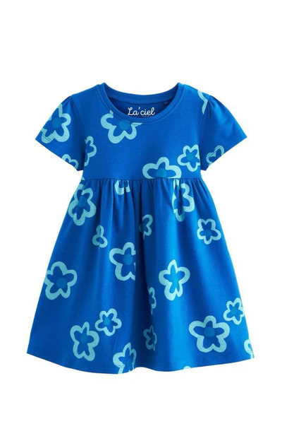 Rainbow Kız çocuk mavi çiçek baskılı elbise