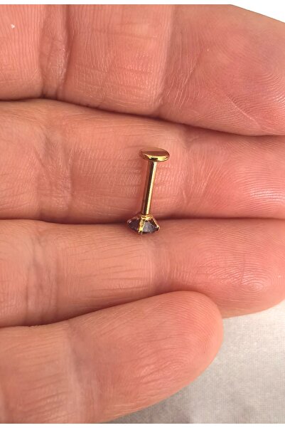 Bylin %100 316 L Cerrahi Çelik Mor Tek Taş Dudak/Kulak Piercing Takısı (Bar uzunluğu 6mm) -1 Adet
