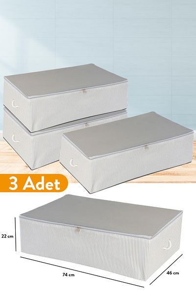 Serstil 3 Τεμάχια - Mega Size Underlay Anthracite ριγέ αποθήκευση 74 x 46 x 22 cm